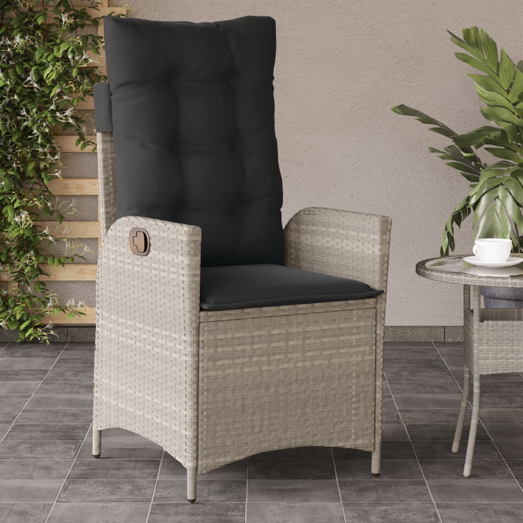 Sedia Reclinabile Giardino con Cuscini Grigio Chiaro Polyrattan | homemem39