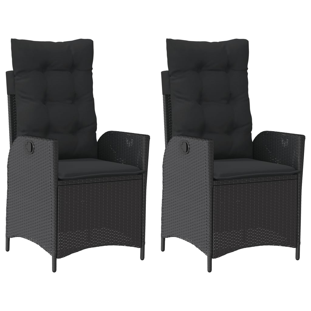 Sedie Reclinabili da Giardino 2 pz con Cuscini Nero Polyrattan | homemem39