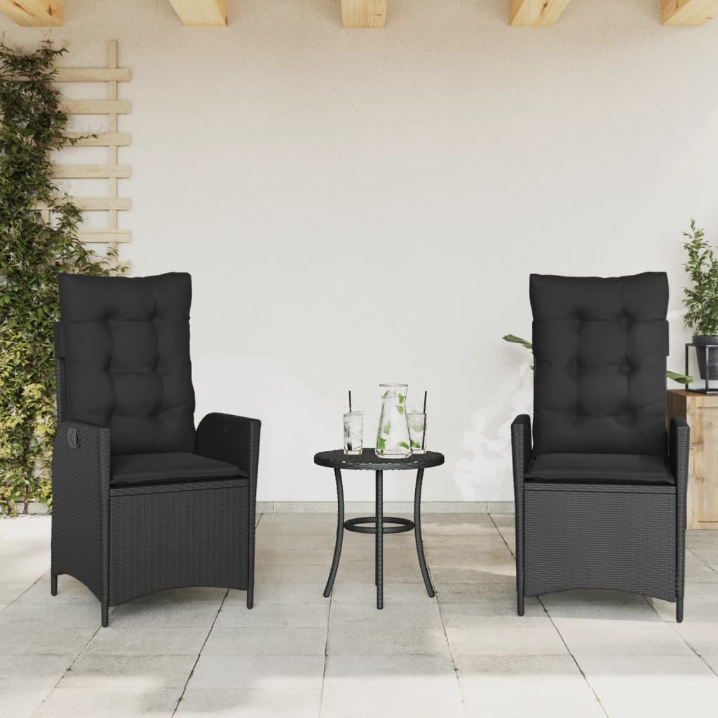 Sedie Reclinabili da Giardino 2 pz con Cuscini Nero Polyrattan | homemem39