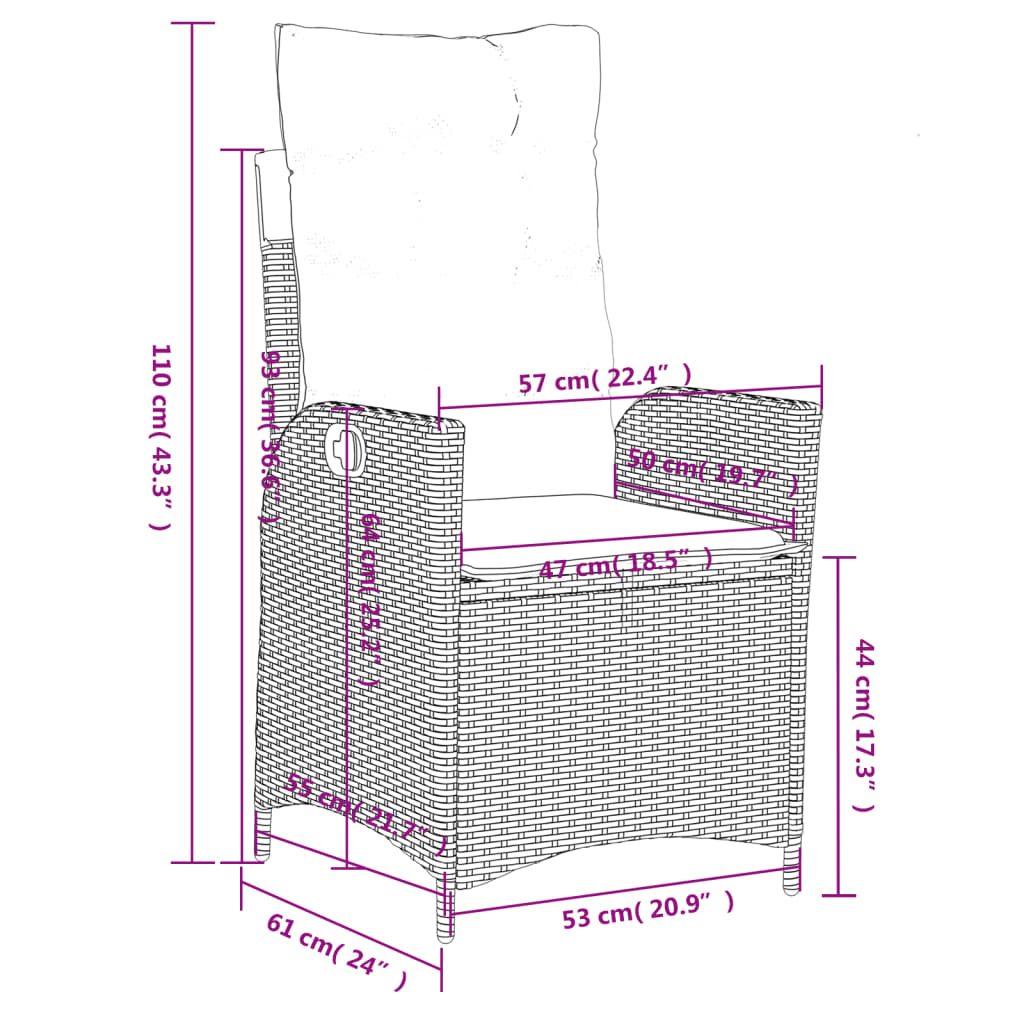 Sedie Reclinabili da Giardino 2pz con Cuscini Beige Polyrattan | homemem39