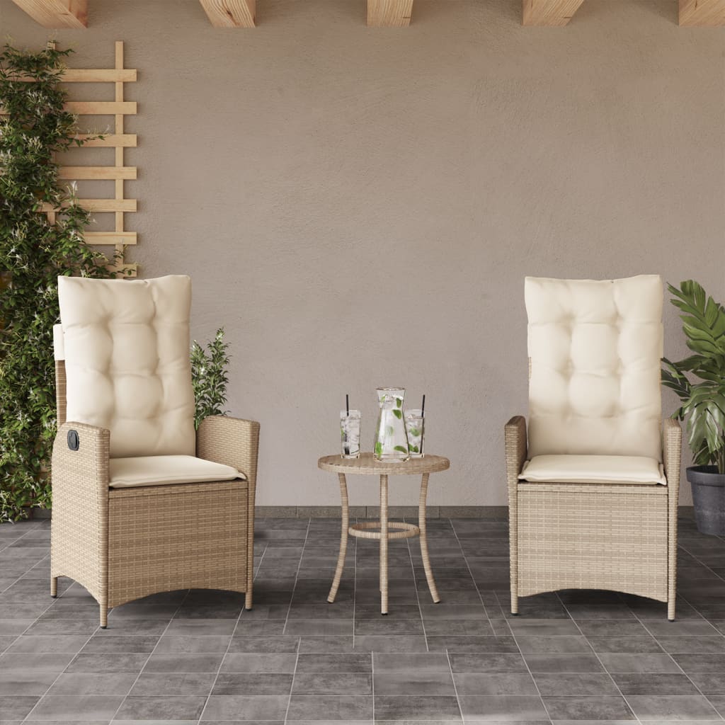 Sedie Reclinabili da Giardino 2pz con Cuscini Beige Polyrattan | homemem39