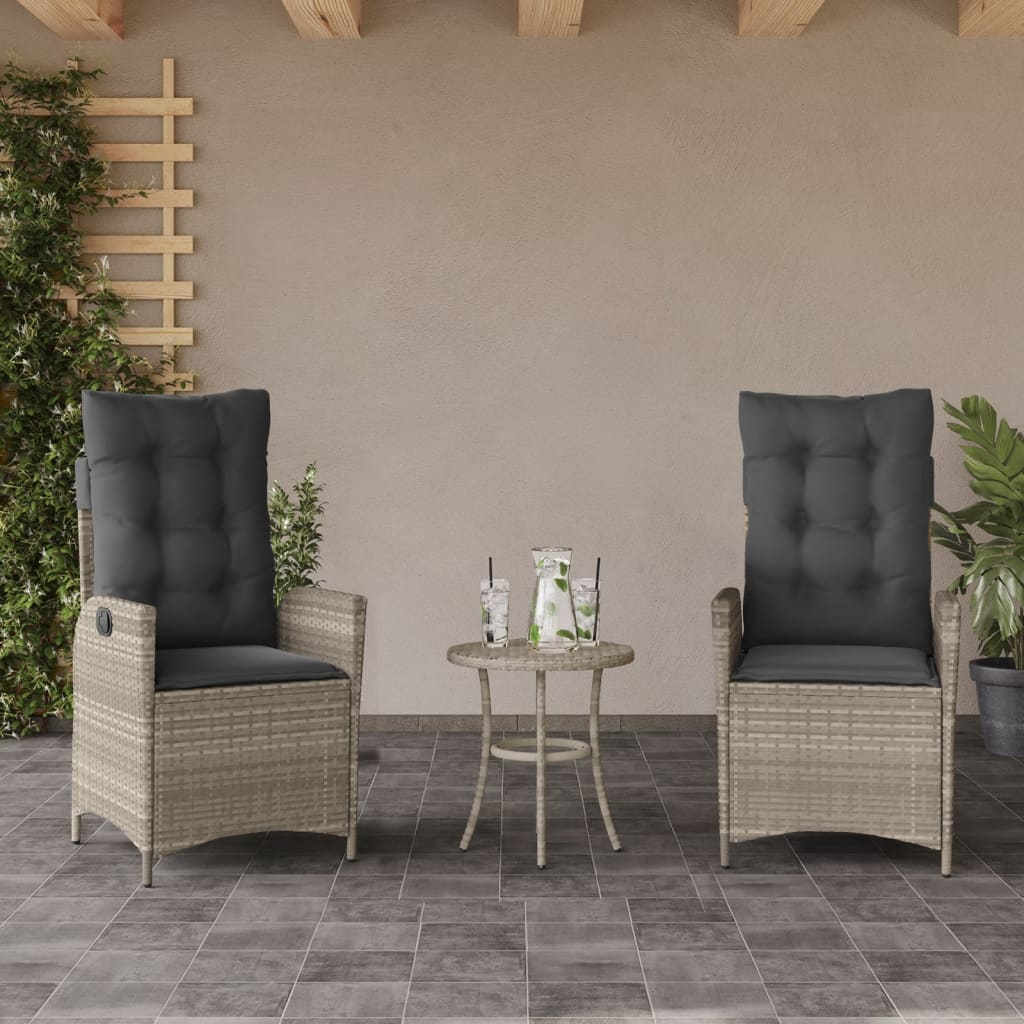 Sedie Reclinabili Giardino 2pz Cuscini Grigio Chiaro Polyrattan - homemem39
