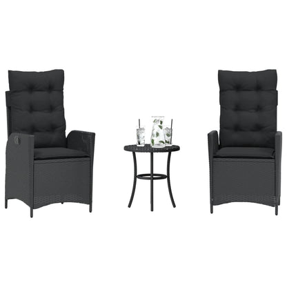 Set da Bistrò 3 pz con Cuscini Nero in Polyrattan