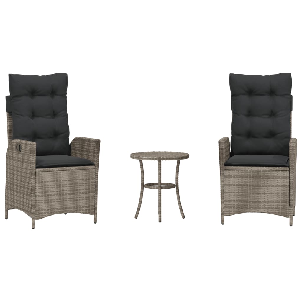 Set da Bistrò 3 pz con Cuscini Grigio in Polyrattan