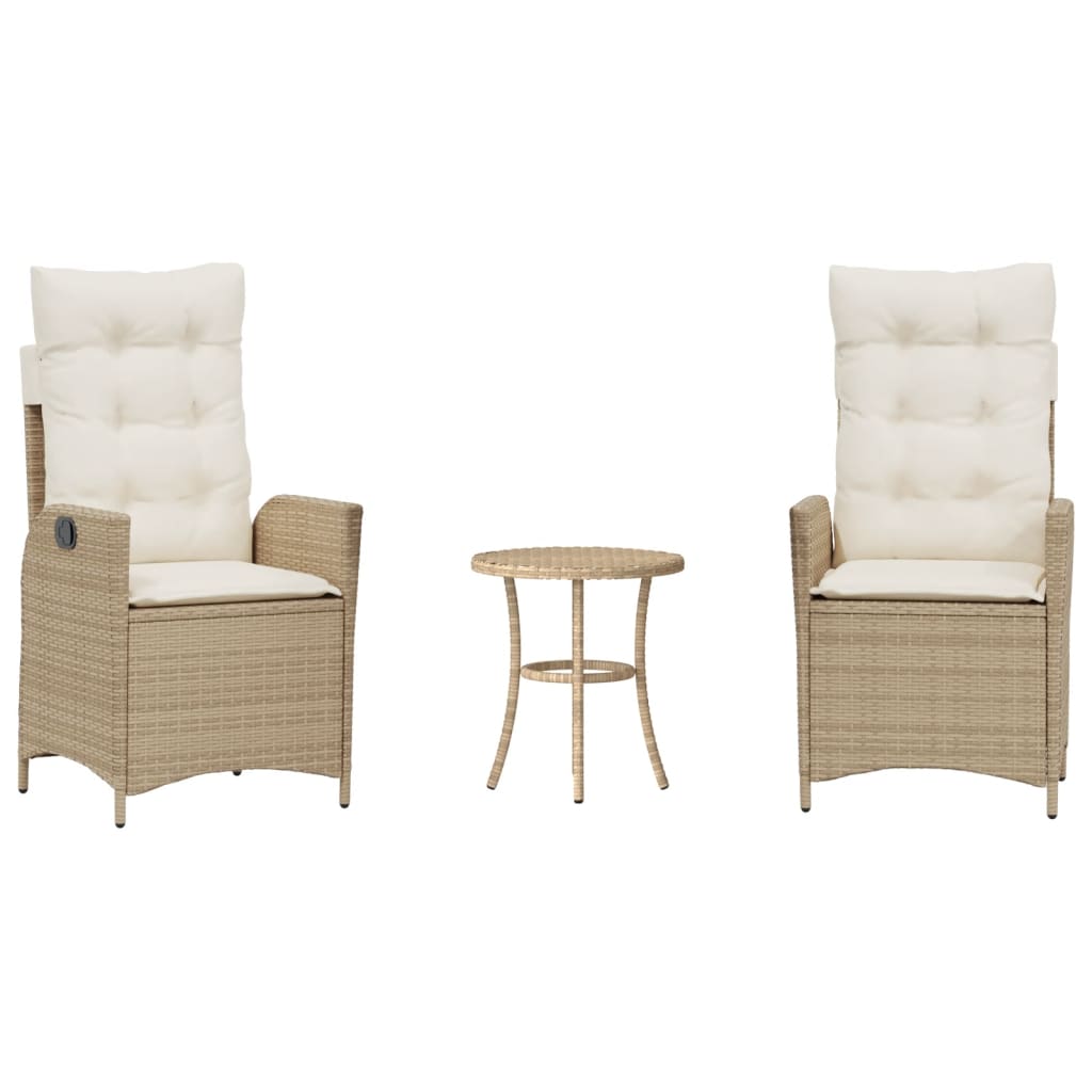 Set da Bistrò 3 pz con Cuscini Beige in Polyrattan