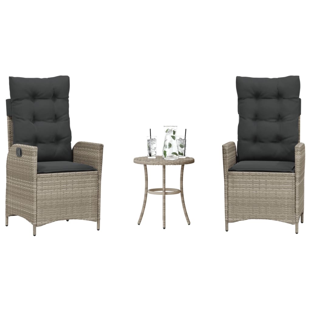 Set da Bistrò 3 pz con Cuscini Grigio Chiaro in Polyrattan | homemem39