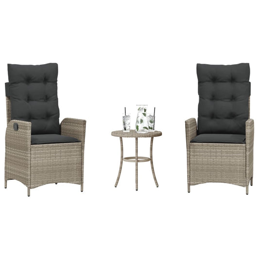 Set da Bistrò 3 pz con Cuscini Grigio Chiaro in Polyrattan