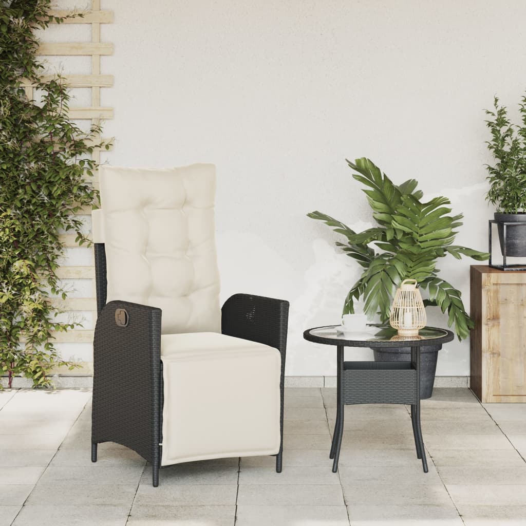 Sedia Reclinabile da Giardino con Poggiapiedi Nera Polyrattan | homemem39