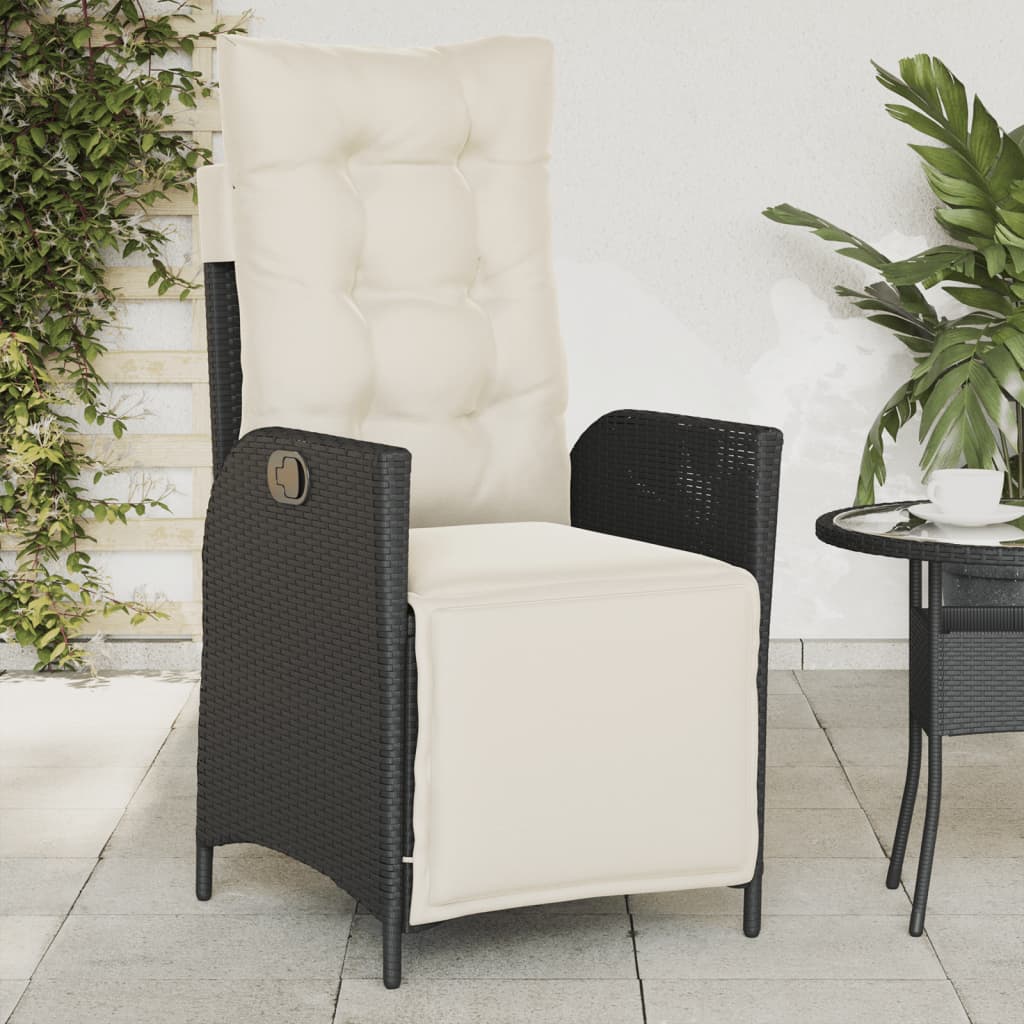 Sedia Reclinabile da Giardino con Poggiapiedi Nera Polyrattan | homemem39