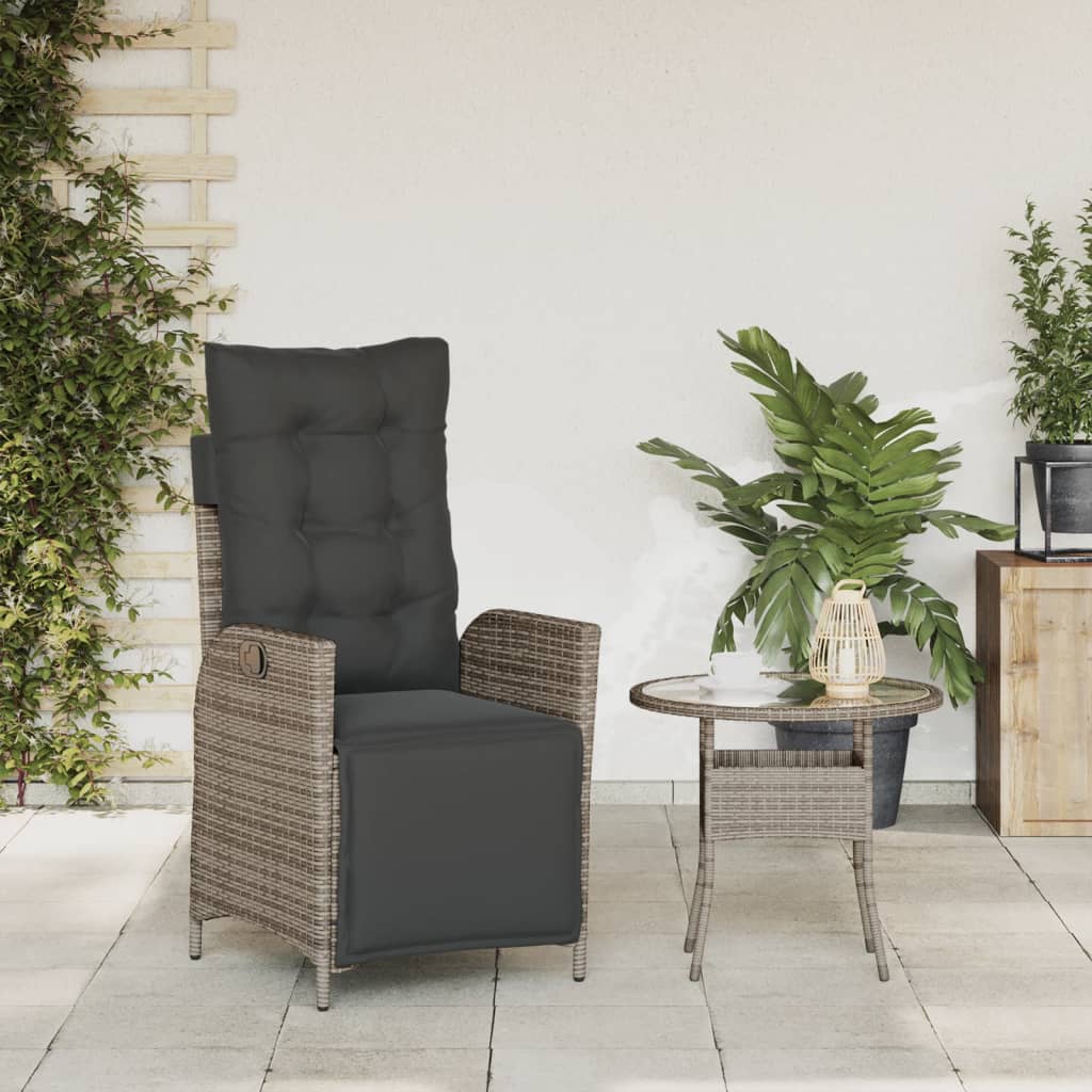 Sedia Reclinabile da Giardino con Poggiapiedi Grigia Polyrattan | homemem39