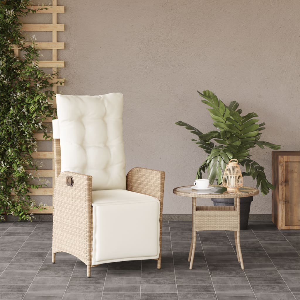 Sedia Reclinabile da Giardino con Poggiapiedi Beige Polyrattan - homemem39