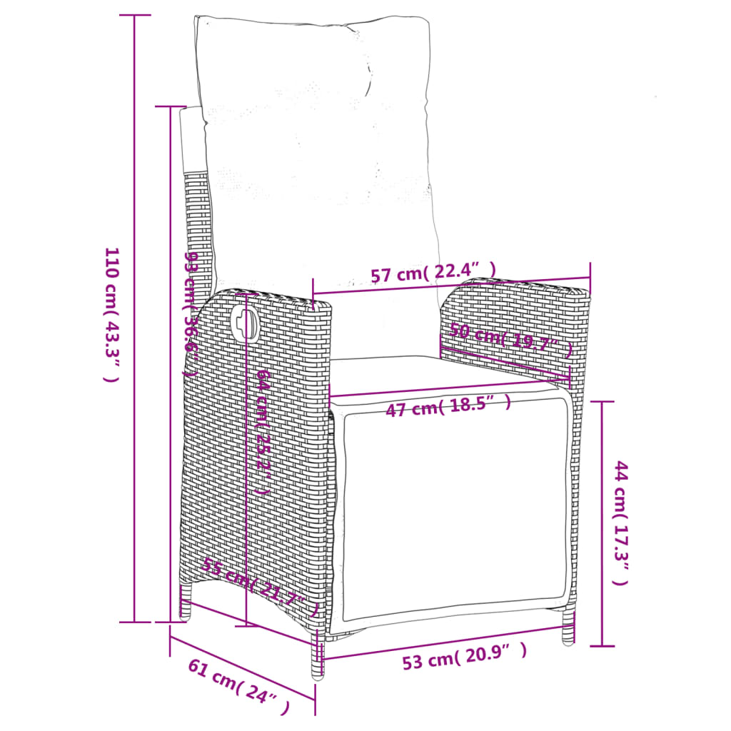 Sedia Reclinabile Giardino Poggiapiedi Grigio Chiaro Polyrattan