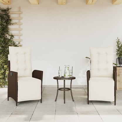 Set Bistrò 3 pz con Cuscini Marrone in Polyrattan