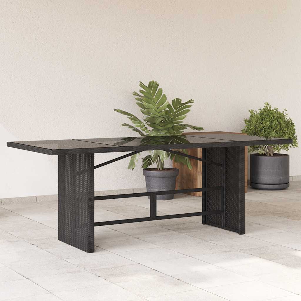 Tavolo da Giardino Piano in Vetro Nero 190x80x74 cm Polyrattan - homemem39