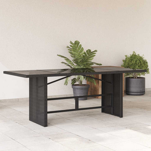 Tavolo da Giardino Piano in Vetro Nero 190x80x74 cm Polyrattan - homemem39