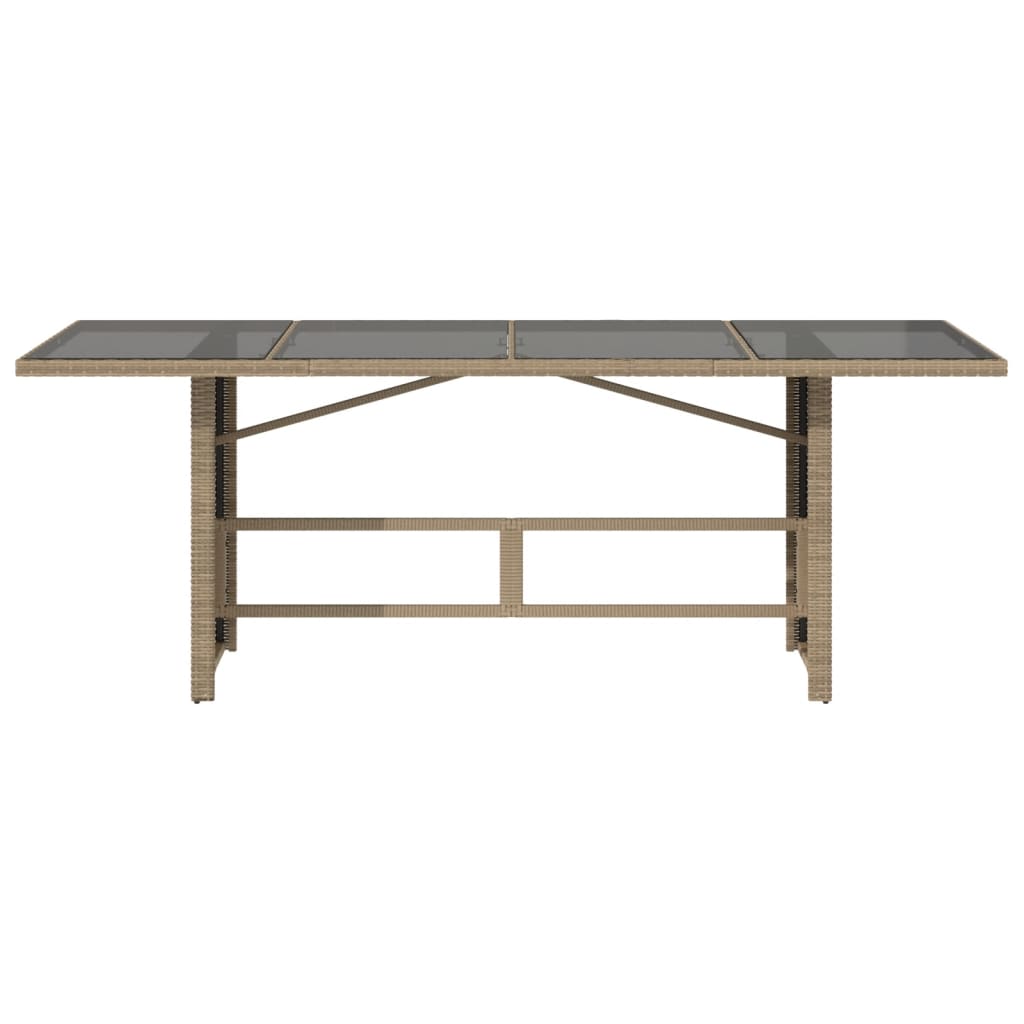 Tavolo da Giardino con Piano Vetro Beige 190x80x74cm Polyrattan | homemem39