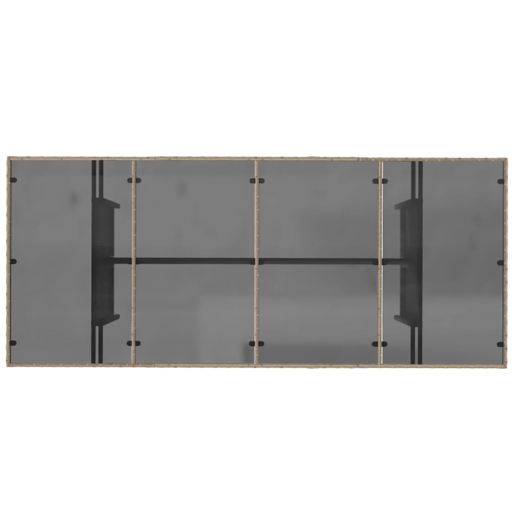 Tavolo da Giardino con Piano Vetro Beige 190x80x74cm Polyrattan | homemem39