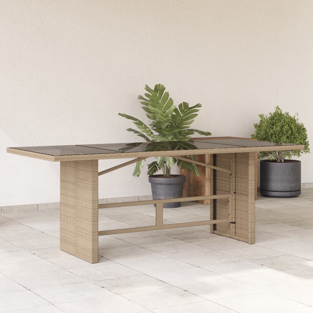 Tavolo da Giardino con Piano Vetro Beige 190x80x74cm Polyrattan | homemem39