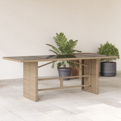 Tavolo da Giardino con Piano Vetro Beige 190x80x74cm Polyrattan | homemem39