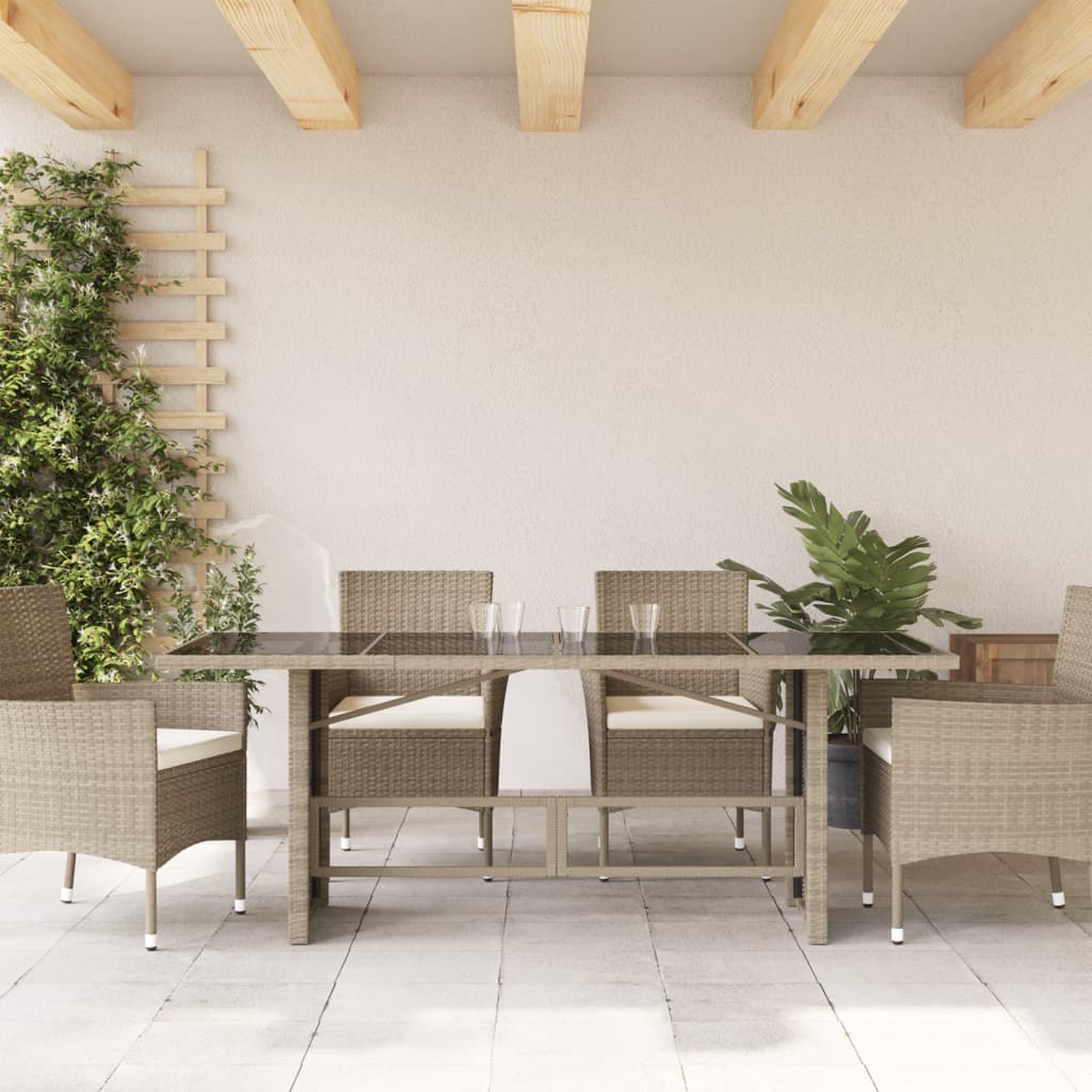 Tavolo da Giardino Piano in Vetro Grigio 190x80x74cm Polyrattan | homemem39