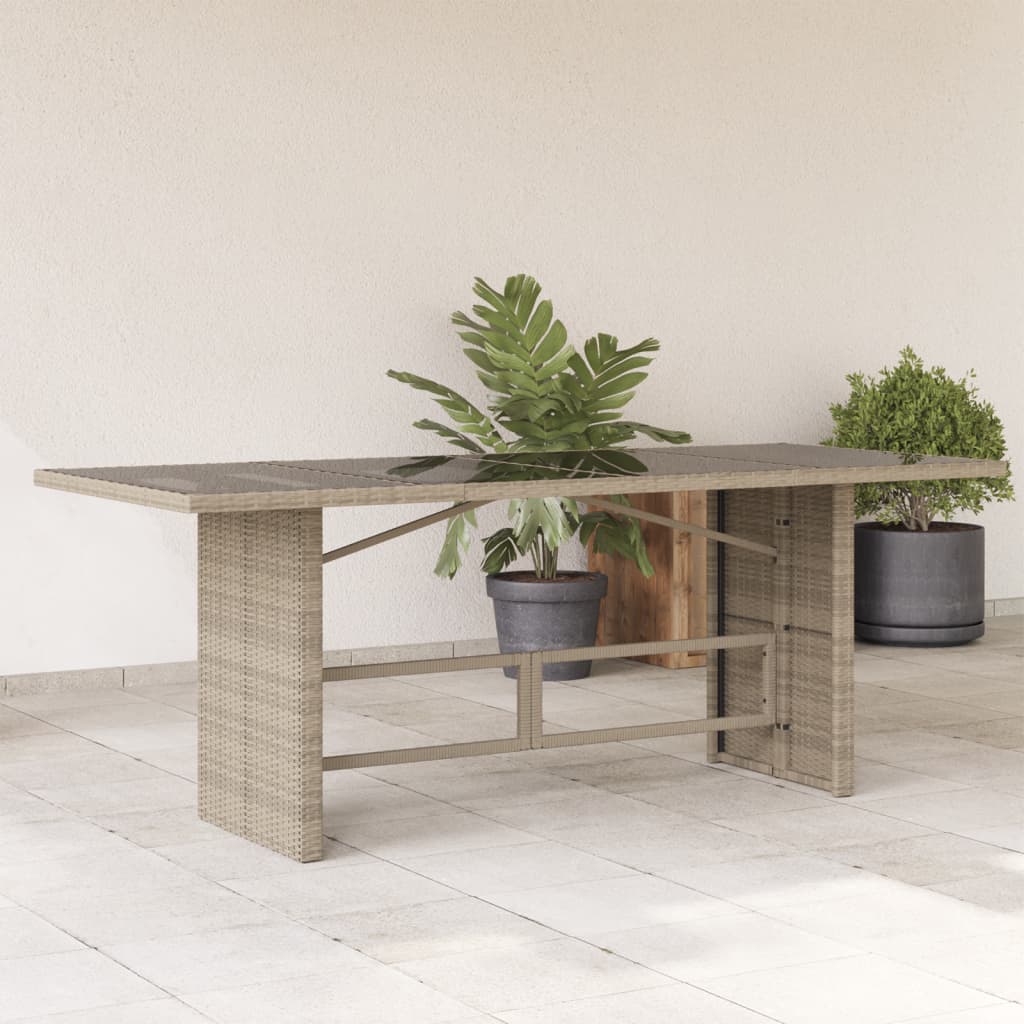 Tavolo da Giardino Piano in Vetro Grigio 190x80x74cm Polyrattan | homemem39