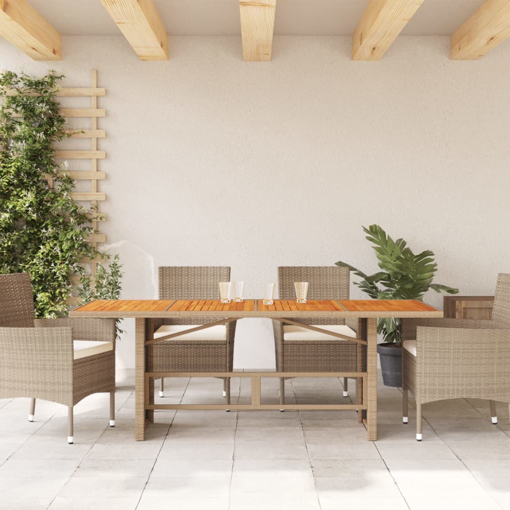 Tavolo Giardino Piano Legno Acacia Beige 190x80x74cm Polyrattan | homemem39