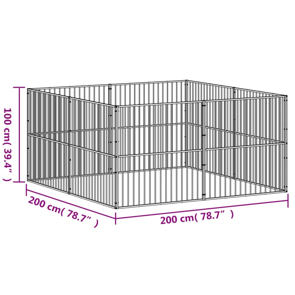 Box per Cani 8 Pannelli Nero Acciaio Zincato - homemem39