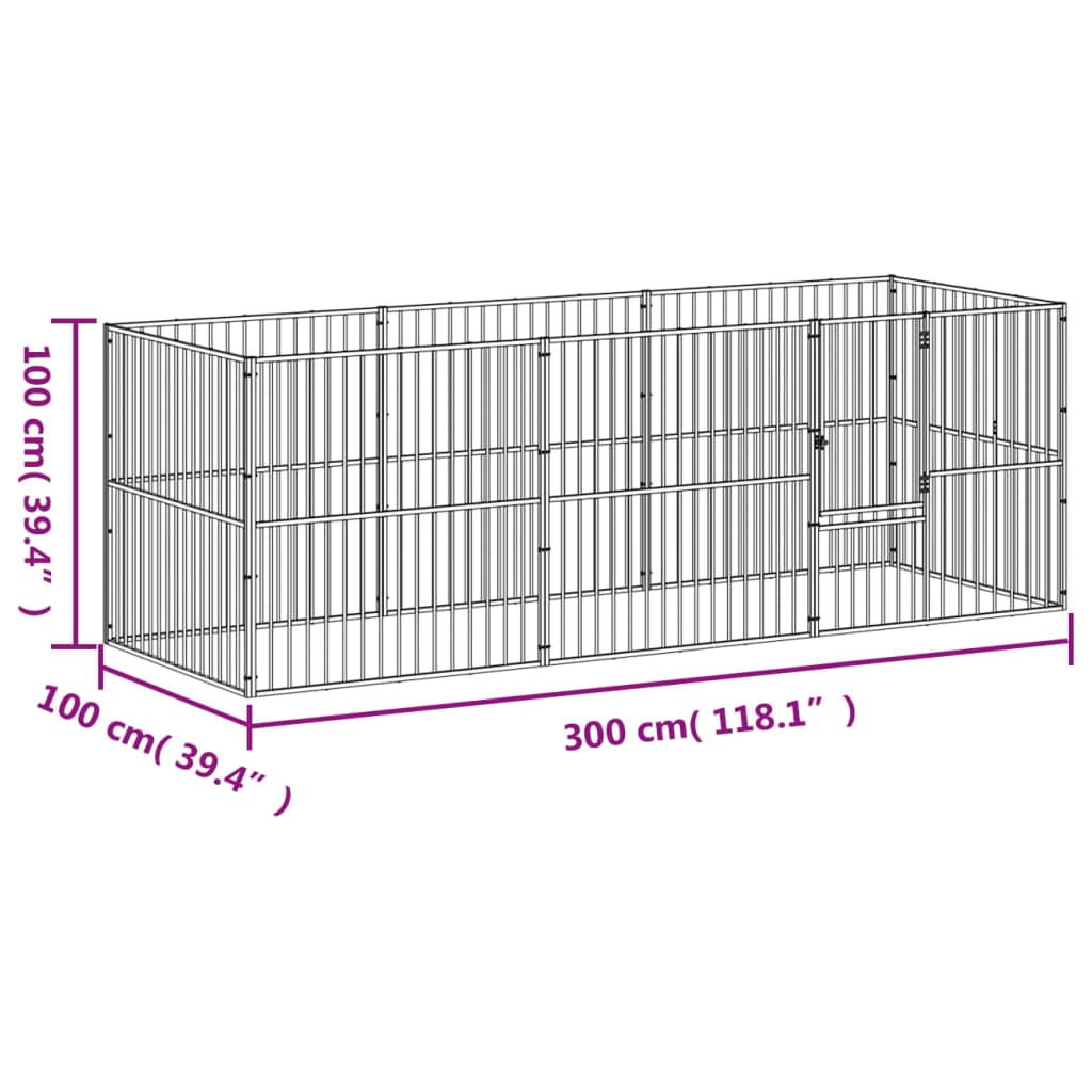 Box per Cani 8 Pannelli Nero Acciaio Zincato - homemem39