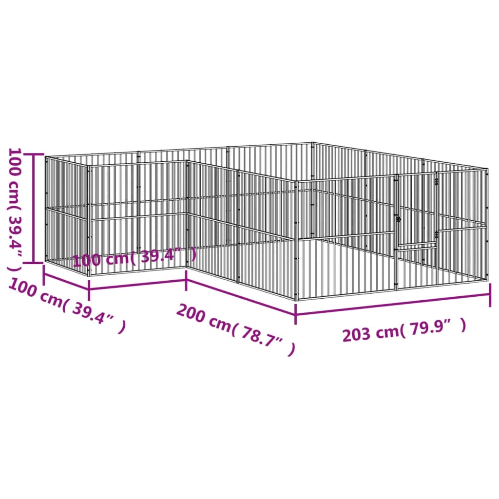 Box per Cani 12 Pannelli Nero Acciaio Zincato - homemem39