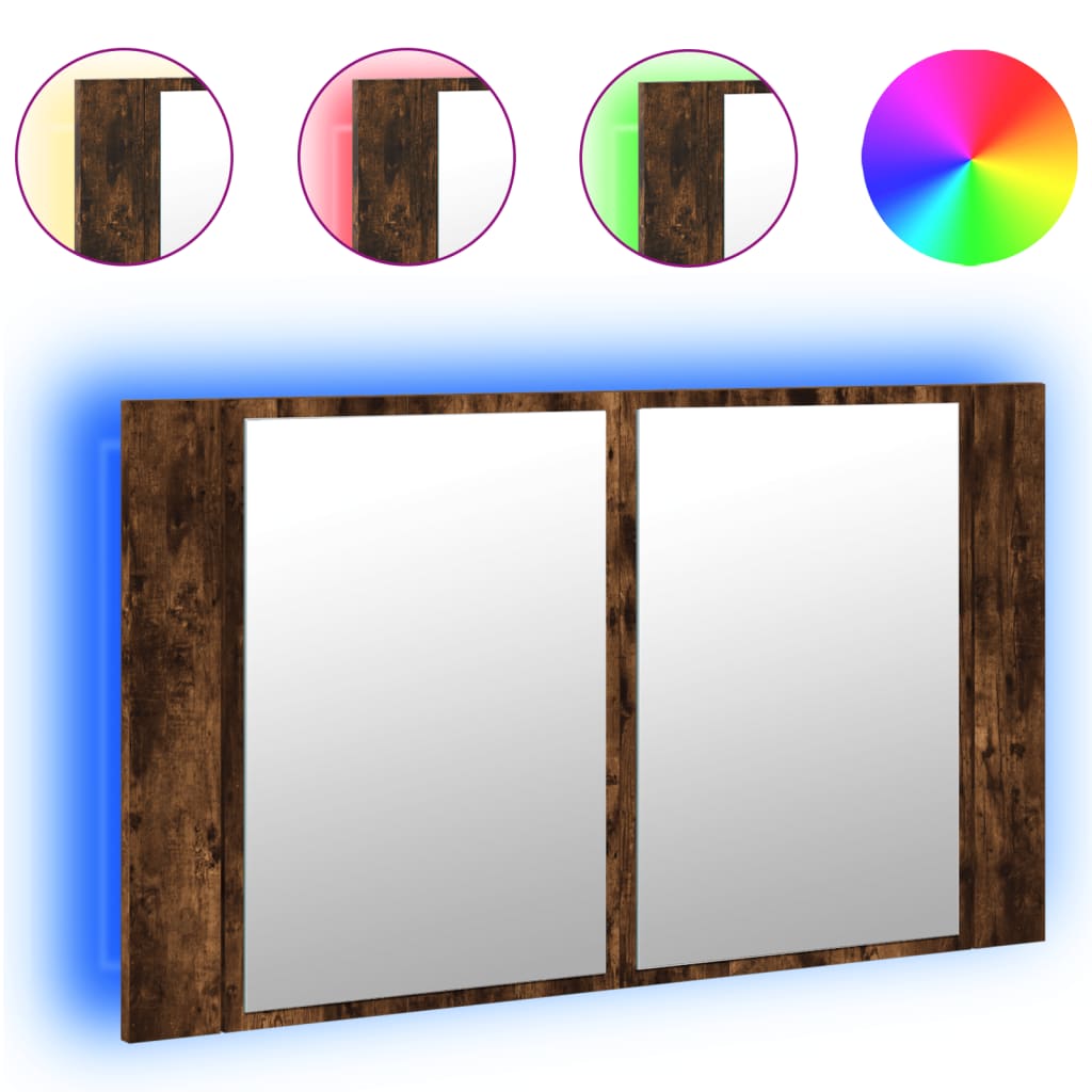 Armadietto a Specchio con LED Rovere Fumo 80x12x45cm Acrilico - homemem39