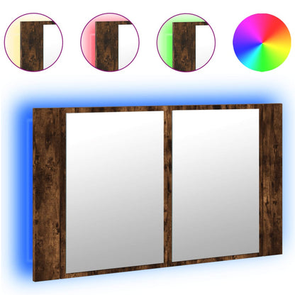 Armadietto a Specchio con LED Rovere Fumo 80x12x45cm Acrilico - homemem39