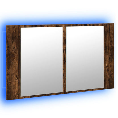 Armadietto a Specchio con LED Rovere Fumo 80x12x45cm Acrilico - homemem39