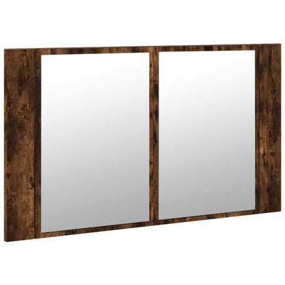 Armadietto a Specchio con LED Rovere Fumo 80x12x45cm Acrilico - homemem39