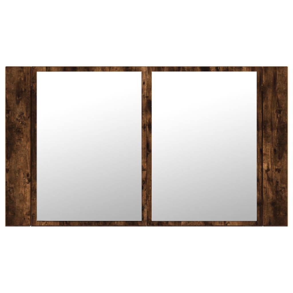 Armadietto a Specchio con LED Rovere Fumo 80x12x45cm Acrilico - homemem39