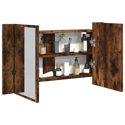Armadietto a Specchio con LED Rovere Fumo 80x12x45cm Acrilico - homemem39