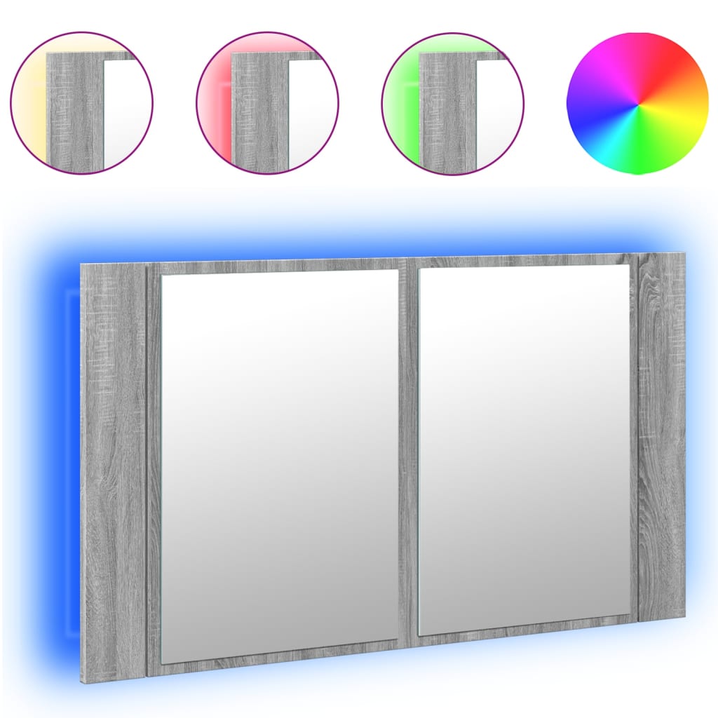 Armadietto a Specchio con LED Grigio Sonoma 80x12x45cm Acrilico - homemem39