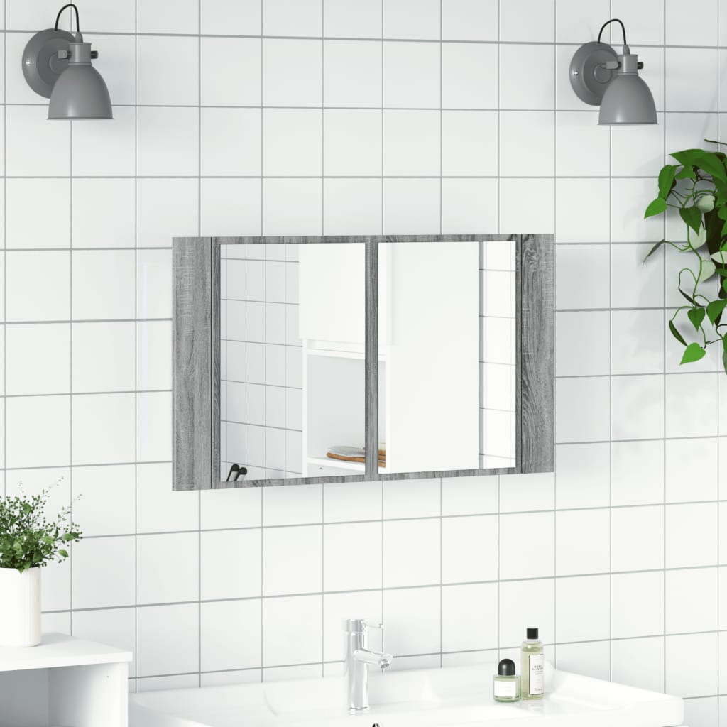 Armadietto a Specchio con LED Grigio Sonoma 80x12x45cm Acrilico - homemem39