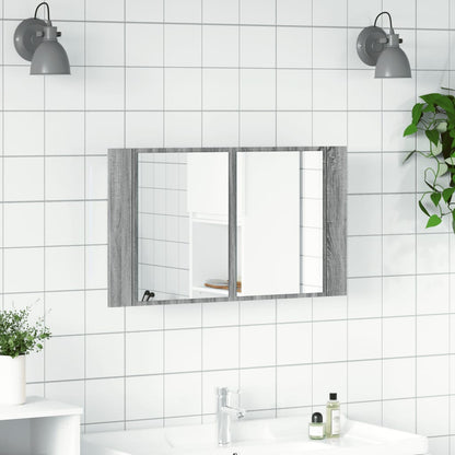 Armadietto a Specchio con LED Grigio Sonoma 80x12x45cm Acrilico - homemem39
