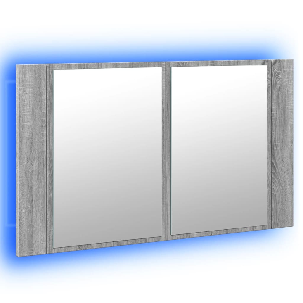 Armadietto a Specchio con LED Grigio Sonoma 80x12x45cm Acrilico - homemem39
