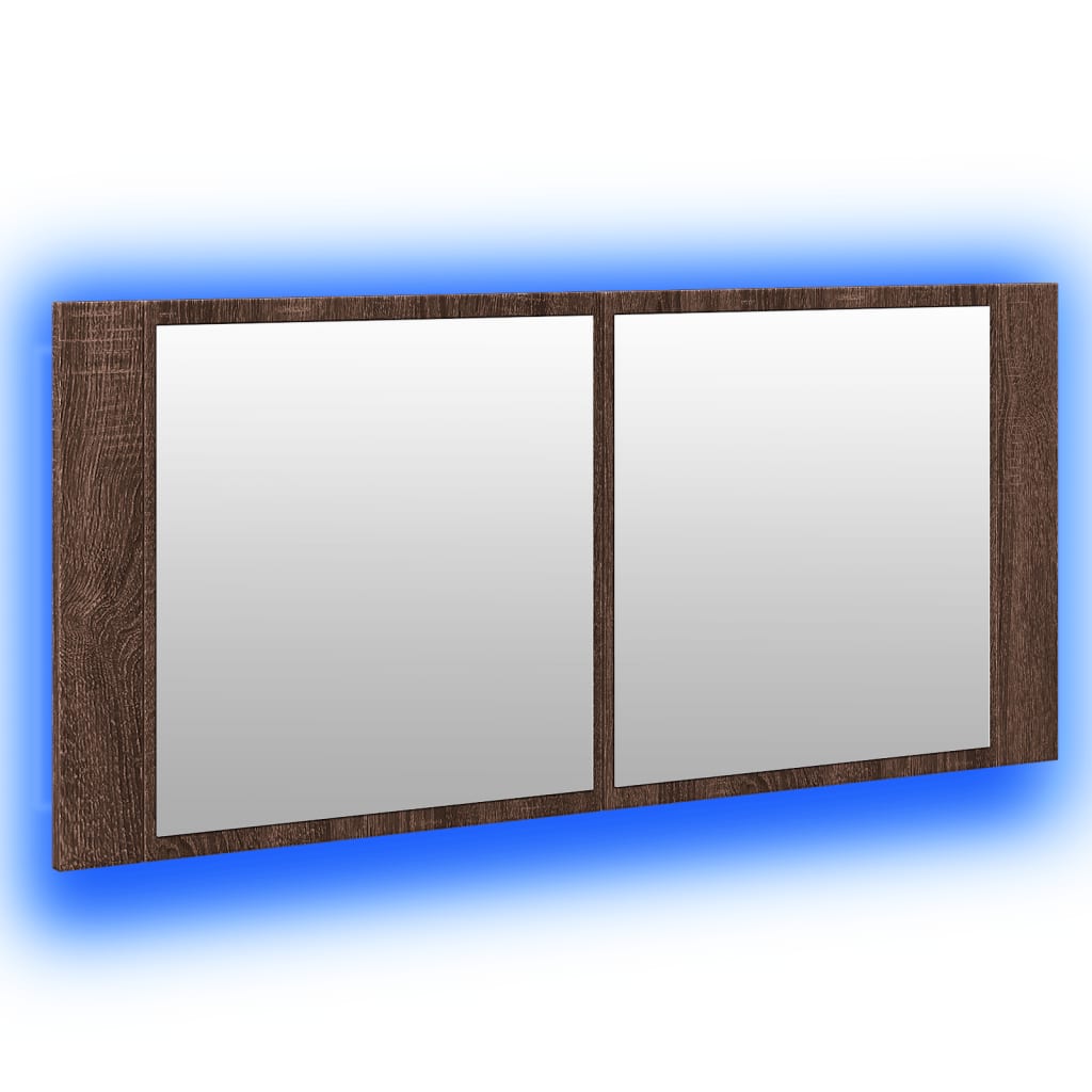 Armadietto Specchio con LED da Bagno Rovere Marrone 100x12x45cm | homemem39