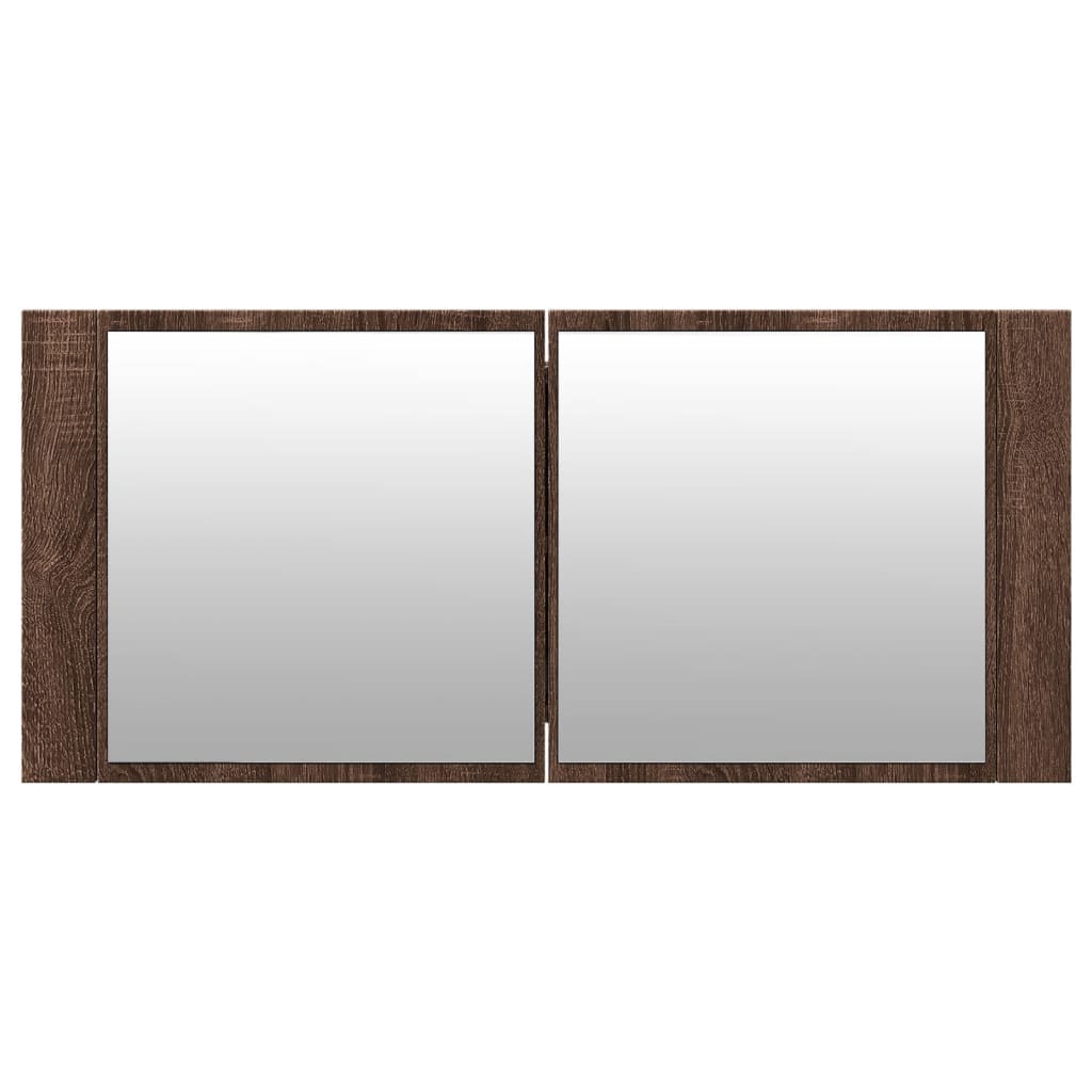 Armadietto Specchio con LED da Bagno Rovere Marrone 100x12x45cm | homemem39