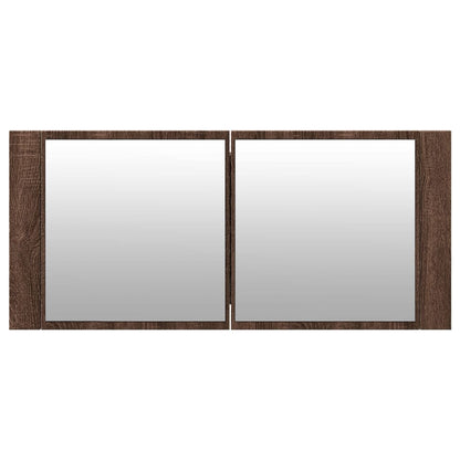 Armadietto Specchio con LED da Bagno Rovere Marrone 100x12x45cm | homemem39
