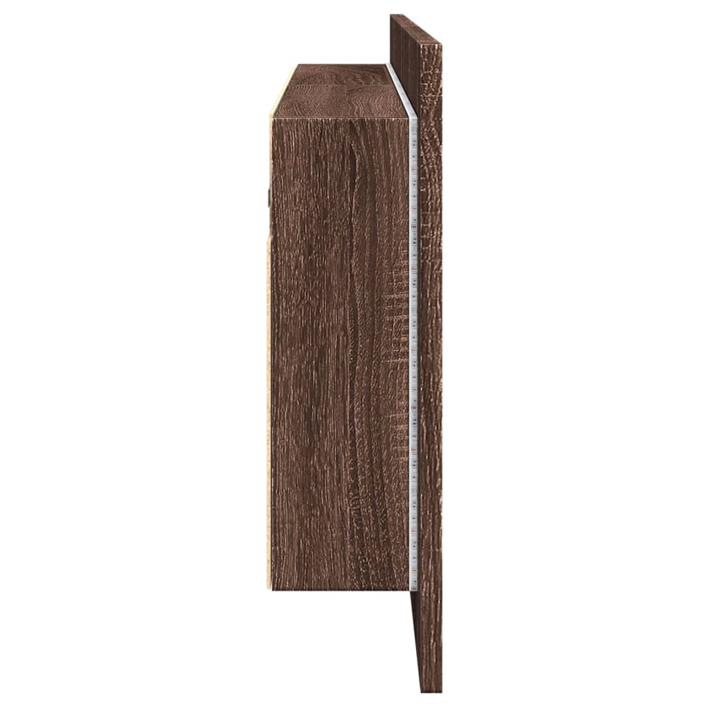 Armadietto Specchio con LED da Bagno Rovere Marrone 100x12x45cm | homemem39