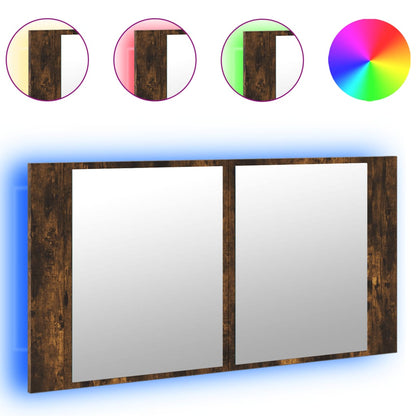 Armadietto a Specchio con LED Rovere Fumo 90x12x45cm Acrilico - homemem39