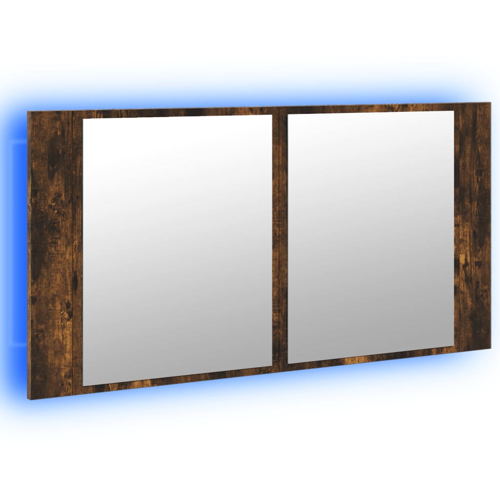 Armadietto a Specchio con LED Rovere Fumo 90x12x45cm Acrilico - homemem39