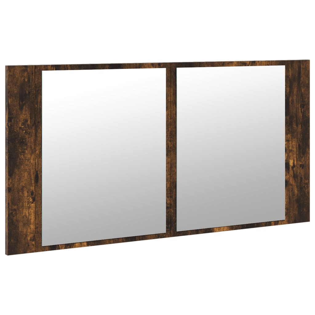 Armadietto a Specchio con LED Rovere Fumo 90x12x45cm Acrilico - homemem39