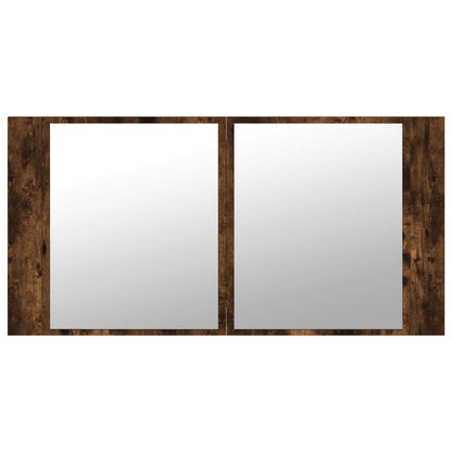 Armadietto a Specchio con LED Rovere Fumo 90x12x45cm Acrilico - homemem39
