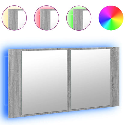 Armadietto a Specchio con LED Grigio Sonoma 90x12x45cm Acrilico - homemem39