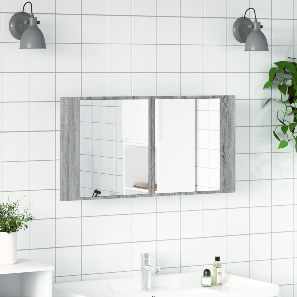 Armadietto a Specchio con LED Grigio Sonoma 90x12x45cm Acrilico - homemem39