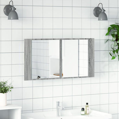 Armadietto a Specchio con LED Grigio Sonoma 90x12x45cm Acrilico - homemem39